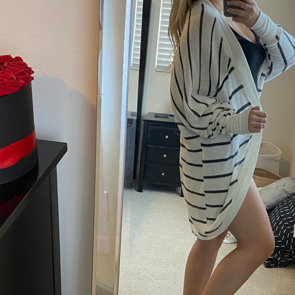 Black and white striped knitted sweater cardigan